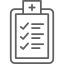 Imagen de un icono de color gris con apariencia de formulario de valoración médica